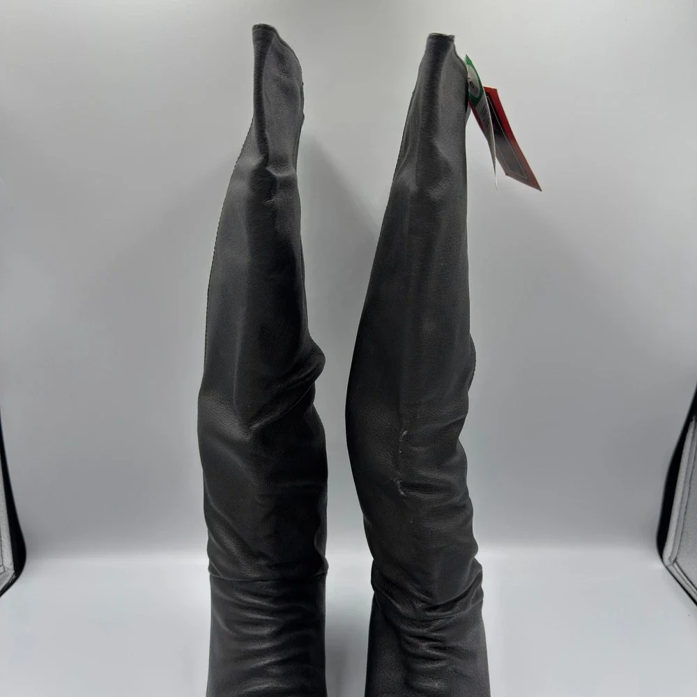 Basic Editions Womens Black Leather Slouchy Tall Boots Size 6 69910 Block Heel
